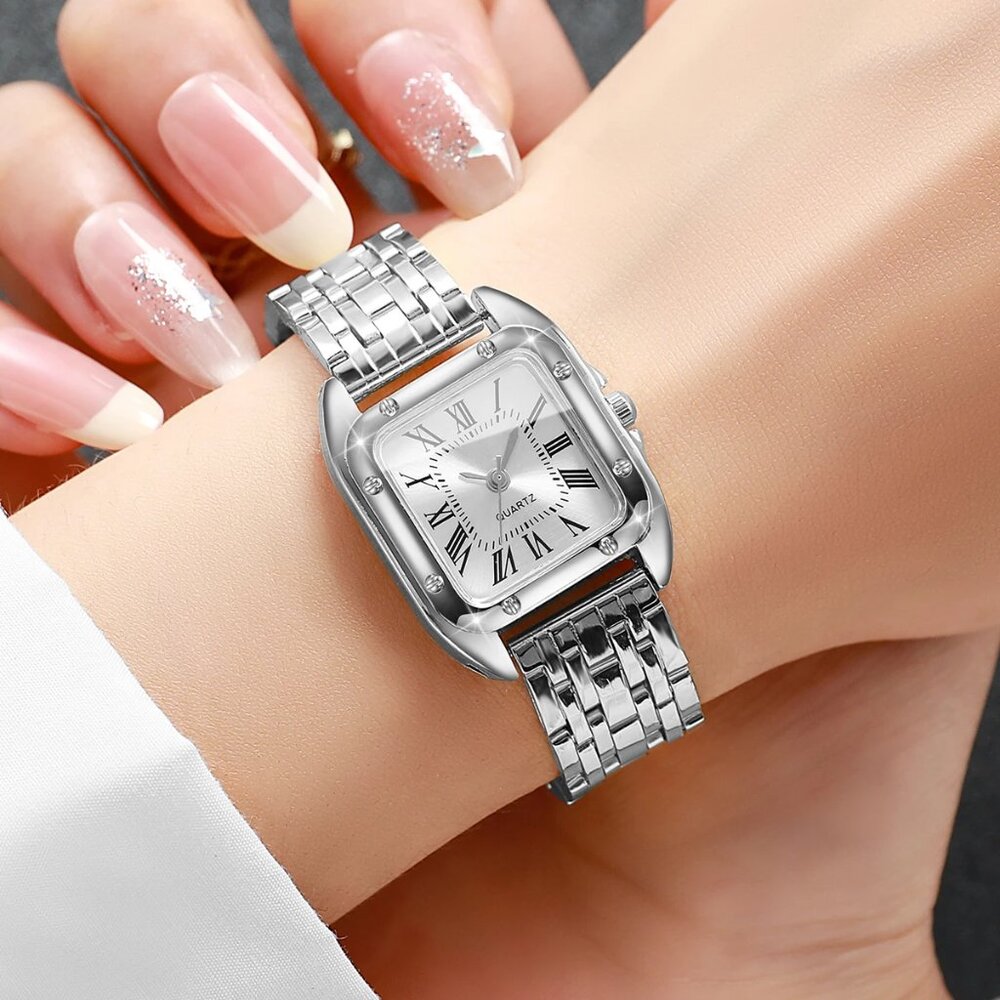 Square Boma Silver Quality Quartz Women Stylish Wristwatch